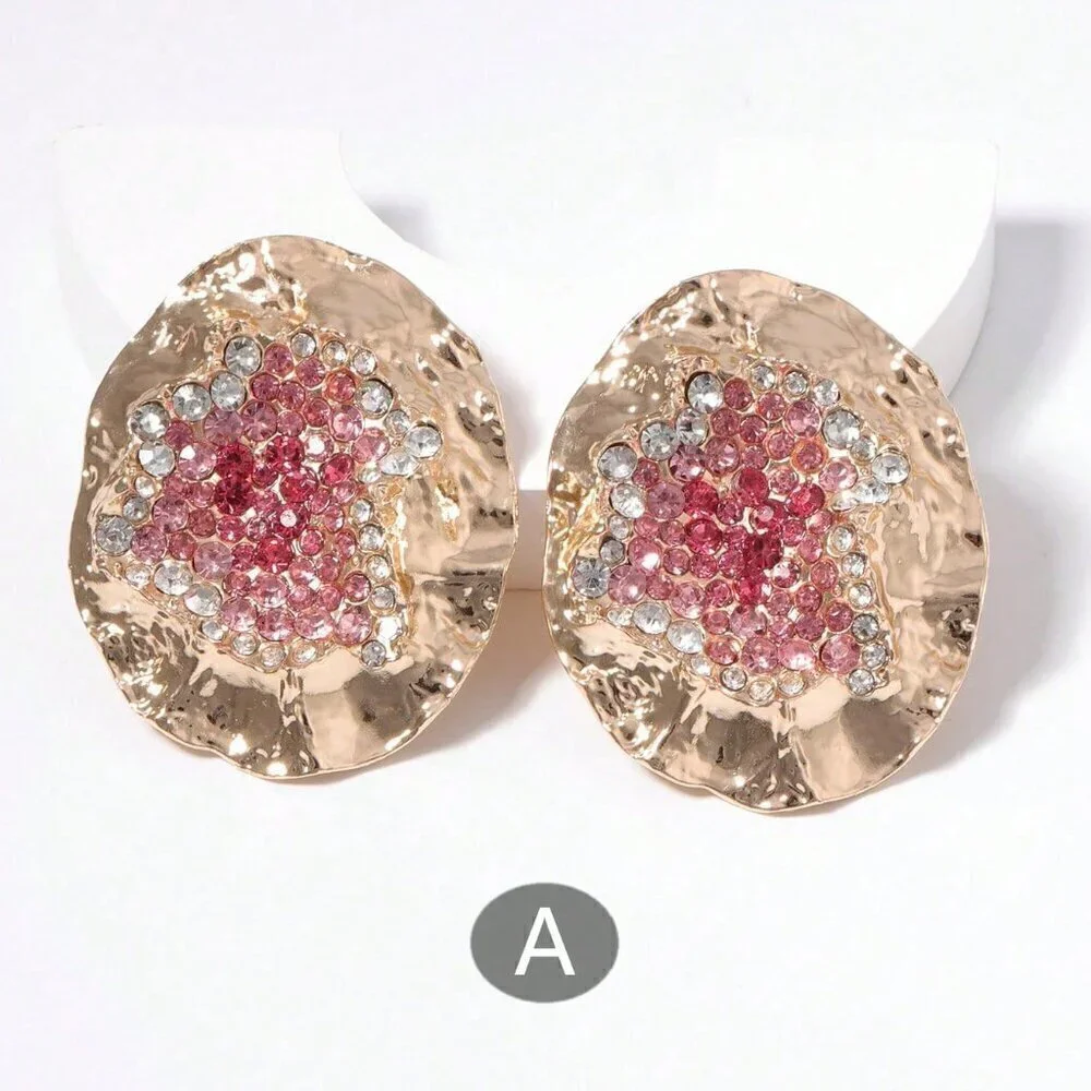 Multicolor Women's Random Color Rhinestone Decor Textured Stud Earring